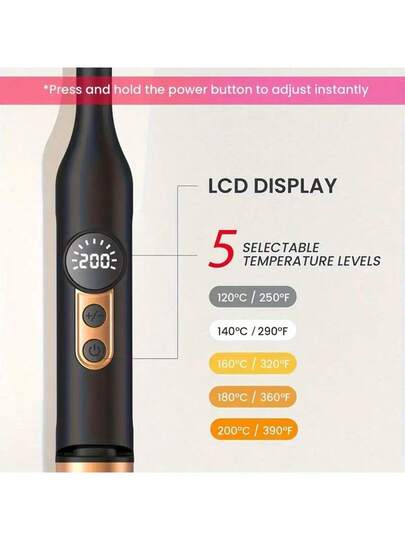 مكواة تقويم الشعر صغيرة الحجم، شاشة عرض درجة الحرارة LCD، جهد كهربائي مزدوج 110-240 فولت، مناسبة لجميع أنواع الشعر، مكواة شعر محمولة، مثالية للسفر، تصميم أنيق باللونين الأسود والذهبي