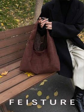 حقيبة كتف كبيرة للتنقل اليومي من قماش السويد FEISTURE، حقيبة تسوق فسيحة وأنيقة مع إغلاق مغناطيسي، مناسبة للخروجات اليومية والمواعيد والتنقل