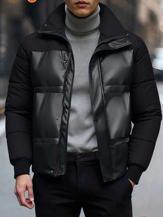 Manfinity Homme معطف كاجوال طويل الأكمام مبطن مع سحاب أمامي، ملابس خارجية شتوية، مناسب كهدية لأصدقاء وأزواج وأصدقاء المقربين، جاكيت بطانة سوداء للرجال، جاكيت شتوية للرجال، جاكيت جلد أسود للرجال، جاكيت خارجية، جاكيت بطانة مع جلد