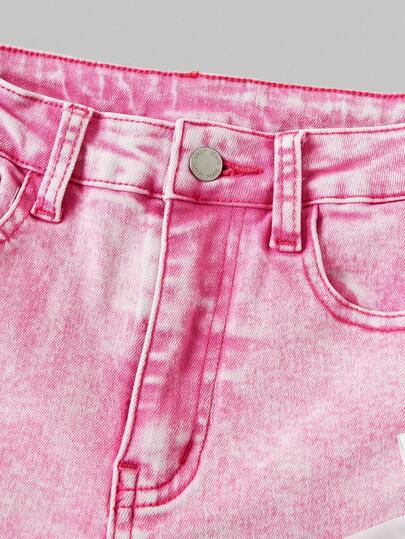 SHEIN Girlism بنطلون جينز أزرق فاتح بخصر عالي وقصة واسعة مزين بفيونكة وردية لفتاة المراهقة في طراز Y2K