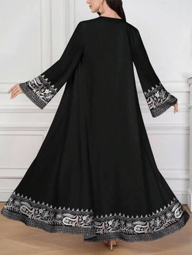 SHEIN Najma فستان ماكسي أنيق بطبعة الباييت وياقة على شكل حرف V وأكمام طويلة بطراز عربي، للربيع/الصيف