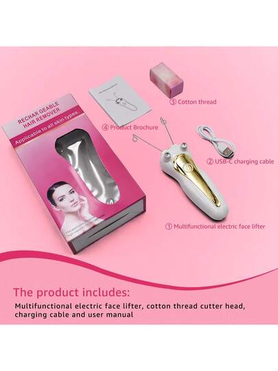 جهاز إزالة الشعر الكهربائي القابل للشحن عبر USB - ماكينة حلاقة الوجه بدون ألم للذقن والشفاه والذراع والساق، بطارية ليثيوم 500 مللي أمبير، ناعم وسلس، هدية عيد مثالية