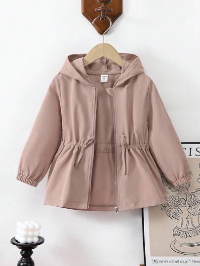 SHEIN Elladie kids 1 قطعة جاكيت كاجوال ذات لون أحادي مع تصميم الخصر مناسبة للفتاة الصغيرة، مناسبة للارتداء في فصلي الخريف والشتاء، مناسبة للمدرسة والأنشطة الخارجية والتجمعات العائلية، توفر الدفء والراحة