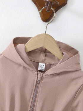 SHEIN Elladie kids 1 قطعة جاكيت كاجوال ذات لون أحادي مع تصميم الخصر مناسبة للفتاة الصغيرة، مناسبة للارتداء في فصلي الخريف والشتاء، مناسبة للمدرسة والأنشطة الخارجية والتجمعات العائلية، توفر الدفء والراحة