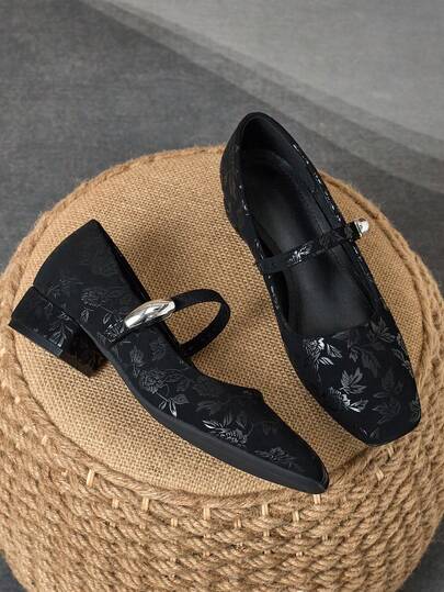 MonaNise نساء 3 سم كعب مغطى بالقماش أسود عصري متعدد الاستخدامات، أزرق داكن، بني، بوردو، ماري جين منخفض كتلي كعب أنيق مسطح
