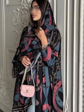 عباءة طويلة مطبوعة بطراز دبي للشرق الأوسط، وشاح مفتوح، عباءة نسائية موضة مطبوعة بالسلاسل