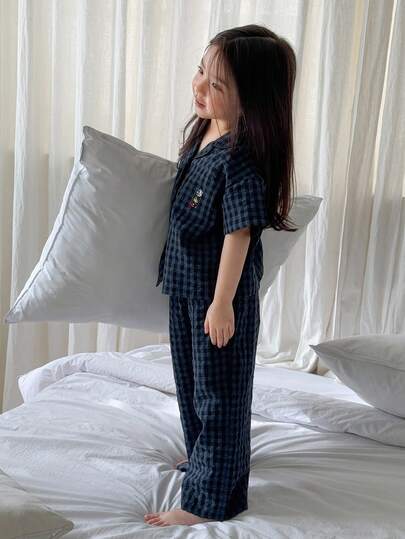 Dazy Kids بنطلون قصير بأكمام قصيرة بنمط المربعات للفتيات الصغيرات، ربيع/صيف رمضان