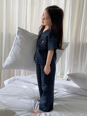 Dazy Kids بنطلون قصير بأكمام قصيرة بنمط المربعات للفتيات الصغيرات، ربيع/صيف رمضان