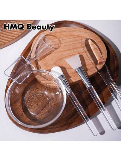 HMQ beauty 5 قطع مجموعة فرشاة الوجه وطبق الطين وملعقة لخلط وتطبيق أقنعة الوجه، طبق أقنعة الوجه، فرشاة أقنعة الوجه، عصا شفافة أداة تجميل