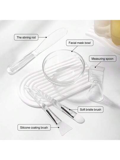 HMQ beauty 5 قطع مجموعة فرشاة الوجه وطبق الطين وملعقة لخلط وتطبيق أقنعة الوجه، طبق أقنعة الوجه، فرشاة أقنعة الوجه، عصا شفافة أداة تجميل