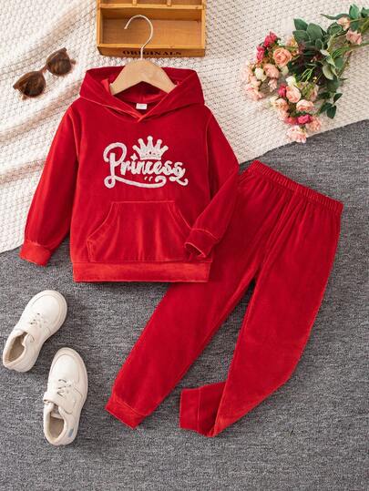 SHEIN Elladie kids مجموعة ملابس رياضية كاجوال مريحة للبنات بأكمام طويلة وقبعة، للخريف، 2 قطعة