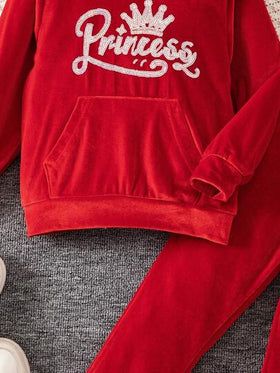 SHEIN Elladie kids مجموعة ملابس رياضية كاجوال مريحة للبنات بأكمام طويلة وقبعة، للخريف، 2 قطعة