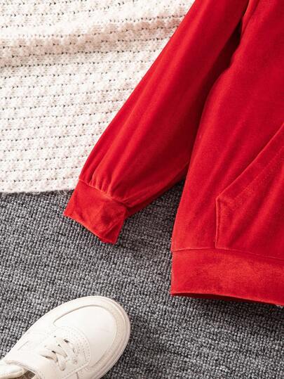 SHEIN Elladie kids مجموعة ملابس رياضية كاجوال مريحة للبنات بأكمام طويلة وقبعة، للخريف، 2 قطعة