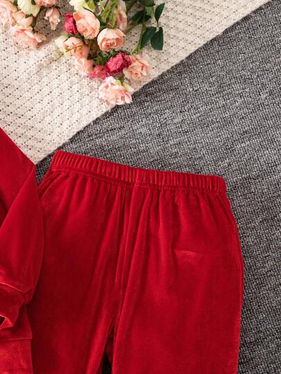 SHEIN Elladie kids مجموعة ملابس رياضية كاجوال مريحة للبنات بأكمام طويلة وقبعة، للخريف، 2 قطعة