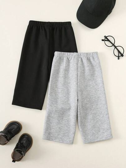 SHEIN قطعتان من بناطيل واسعة الساق مع خصر مرن وسحاب للأطفال/الأولاد الصغار، متعددة الاستخدامات للمدرسة والمنزل والخروجات، موضة، مناسبة للربيع والخريف والشتاء