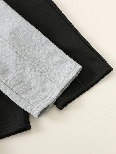 SHEIN قطعتان من بناطيل واسعة الساق مع خصر مرن وسحاب للأطفال/الأولاد الصغار، متعددة الاستخدامات للمدرسة والمنزل والخروجات، موضة، مناسبة للربيع والخريف والشتاء