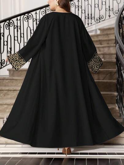 SHEIN Najma عباية أنثوية كاجوال بأكمام طويلة وطبعات زهرية، مقاسات كبيرة، للربيع والخريف