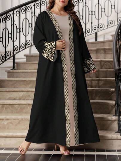SHEIN Najma عباية أنثوية كاجوال بأكمام طويلة وطبعات زهرية، مقاسات كبيرة، للربيع والخريف
