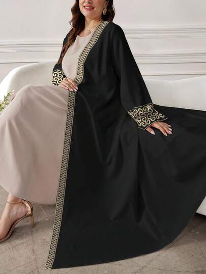 SHEIN Najma عباية أنثوية كاجوال بأكمام طويلة وطبعات زهرية، مقاسات كبيرة، للربيع والخريف