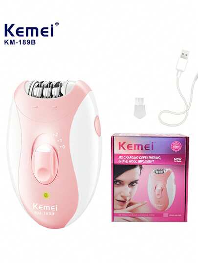 Kemei جهاز كهربائي لإزالة الشعر كيميبراند KM-189B لنساء - مزيل الشعر تحت الإبط، مقص الشعر اللاسلكي، قابل للشحن عبر USB لإزالة الشعر من الإبط، الساقين والأماكن الحساسة