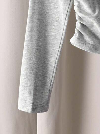 SHEIN قميص قطني مضلع طويل الأكمام مطرز بالفيونكة وبتطريز مع تصميم ملائم وتفاصيل من الدانتيل، لفتيات المراهقات، لون رمادي داكن