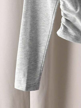 SHEIN قميص قطني مضلع طويل الأكمام مطرز بالفيونكة وبتطريز مع تصميم ملائم وتفاصيل من الدانتيل، لفتيات المراهقات، لون رمادي داكن