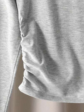 SHEIN قميص قطني مضلع طويل الأكمام مطرز بالفيونكة وبتطريز مع تصميم ملائم وتفاصيل من الدانتيل، لفتيات المراهقات، لون رمادي داكن