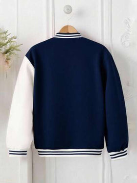 SHEIN جاكيت بيسبول كاجوال للبنات بتصميم زهري ثلاثي الأبعاد وألوان متباينة، مناسب للربيع والخريف