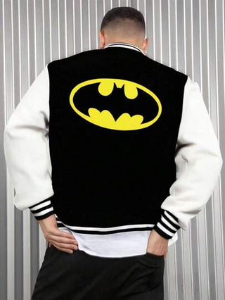Warner Bros جاكيت بيسبول بأكمام طويلة للرجال للربيع والخريف، طباعة باتمان الأبعاد بأزرار، ملابس خارجية عصرية، الخريف