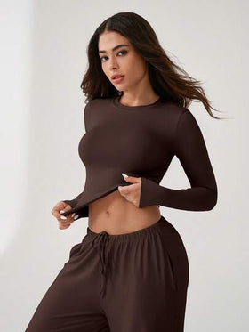NcmRyu 1 طقم للنساء بتصميم مريح وفضفاض للساق مستقيم، بأكمام طويلة، مناسب للياقة البدنية والركض والرياضات الخارجية، للاستخدام في الربيع