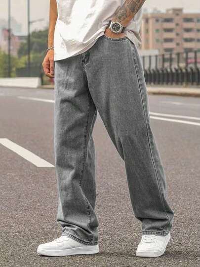 1pc Men's Straight Regular Fit Light Blue Casual Comfortable Denim Jeans, Suitable For Urban Walking And Outdoor Activities, Spring/Summer