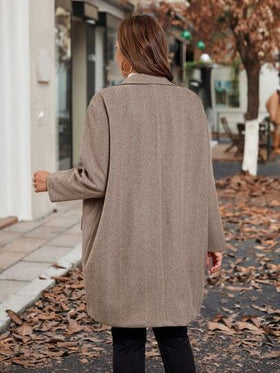 SHEIN Clasi معطف كاجوال بياقة وجيب للنساء كبيرات الحجم، خريفي