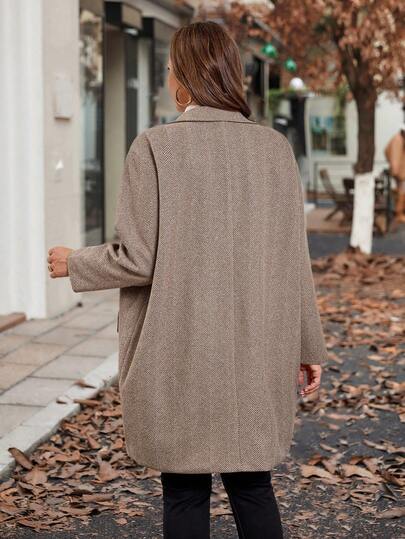 SHEIN Clasi معطف كاجوال بياقة وجيب للنساء كبيرات الحجم، خريفي