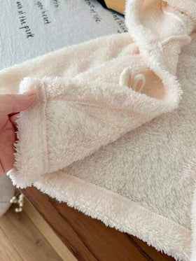 SHEIN معطف مبطن بقطعة رأس على شكل أذن أرنب ثلاثي الأبعاد للأطفال الرضع والصغار من عمر 0-3 سنوات، تصميم كاجوال لطيف