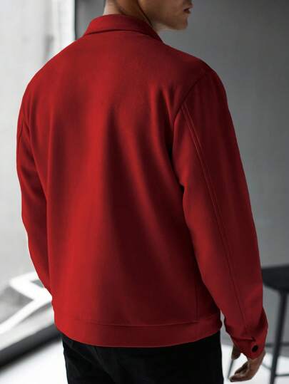 Manfinity Homme جاكيت بسيطة ذات لون أحادي مع جيب، أكمام طويلة، مناسبة للارتداء اليومي للرجال، جاكيت رجالية بسحاب أحمر، جاكيت رجالية بسحاب، جاكيت رجالية كاجوال، خريف