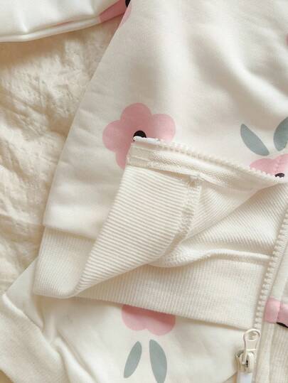 Vintaside Kids طقم جاكيت ياقة بيسبول بأكمام طويلة وبنطال كاجوال مطبوع بطبعة زهرية للبنات الصغار، مريح للتخييم والارتداء المنزلي، مناسب للأوقات الترفيهية الخارجية أو الداخلية في فصل الخريف