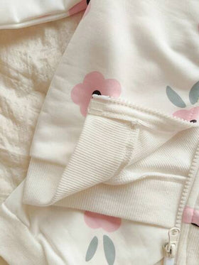 Vintaside Kids طقم جاكيت ياقة بيسبول بأكمام طويلة وبنطال كاجوال مطبوع بطبعة زهرية للبنات الصغار، مريح للتخييم والارتداء المنزلي، مناسب للأوقات الترفيهية الخارجية أو الداخلية في فصل الخريف