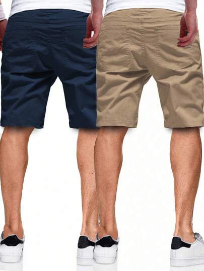 Manfinity Homme شورت رجالي فضفاض بخصر مربوط بسحاب وجيوب مائلة 2 قطعة