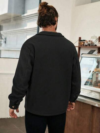 Manfinity Homme معطف صوفي أساسي بلون سادة كاجوال للرجال الراشدين