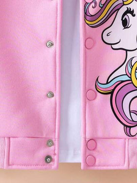 Elladie kids جاكيت بيسبول مطبوعة بطباعة الربط والصبغ بشكل وحيد القرن للفتيات الصغيرات، ملابس وحيد القرن للخريف والشتاء، جاكيت مع كابوشون، كنزة مع كابوشون للفتيات، سترات كرتونية للفتيات