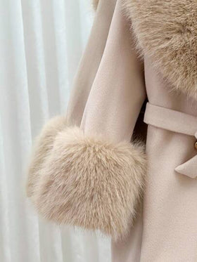 SHEIN معطف صوفي بلون أحادي للفتيات مع طوق من فرو اصطناعي، ملابس خريفية وشتوية للنساء