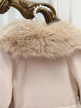 SHEIN معطف صوفي بلون أحادي للفتيات مع طوق من فرو اصطناعي، ملابس خريفية وشتوية للنساء