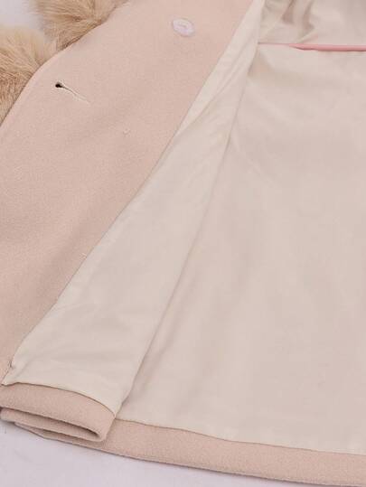 SHEIN معطف صوفي بلون أحادي للفتيات مع طوق من فرو اصطناعي، ملابس خريفية وشتوية للنساء