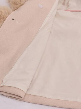 SHEIN معطف صوفي بلون أحادي للفتيات مع طوق من فرو اصطناعي، ملابس خريفية وشتوية للنساء