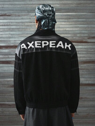 AXEPEAK جاكيت رجالية كاجوال فضفاضة مصنوعة من قماش مرقع بأكمام طويلة