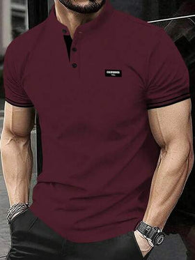 Manfinity Homme قميص بولو كاجوال/للتنقل بأكمام قصيرة مطرز بحرف للرجال