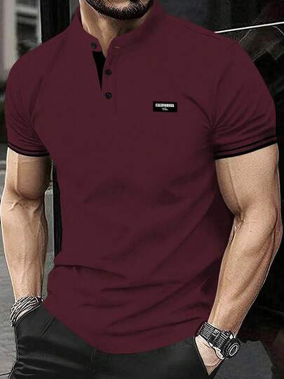 Manfinity Homme قميص بولو كاجوال/للتنقل بأكمام قصيرة مطرز بحرف للرجال