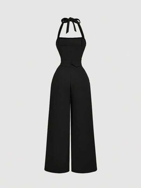 SHEIN MOD جمبسوت نسائية سوداء بحزام زخرفي