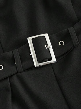 SHEIN MOD جمبسوت نسائية سوداء بحزام زخرفي