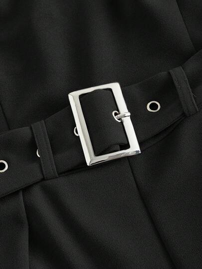 SHEIN MOD جمبسوت نسائية سوداء بحزام زخرفي